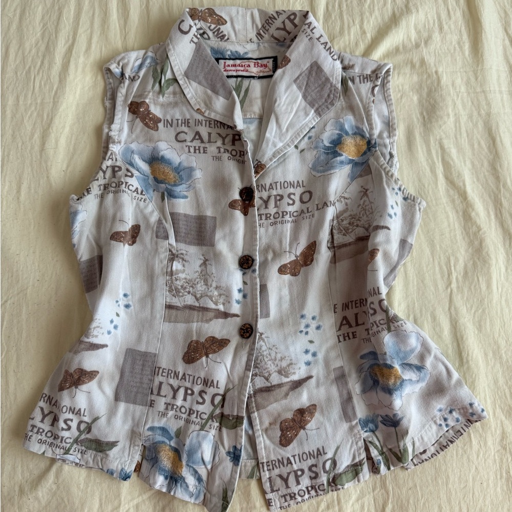 Vintage Jamaica Bay Tropical Print Vest 🌴🦋